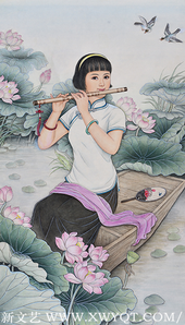肖耀彩作品《荷塘笛声》109X63cm 2013年